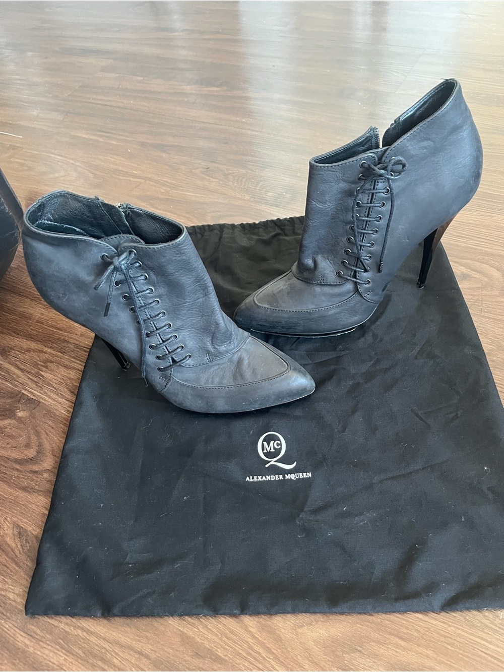 Alexander McQueen Black Lace-Up Leather Heeled Ankle Boots